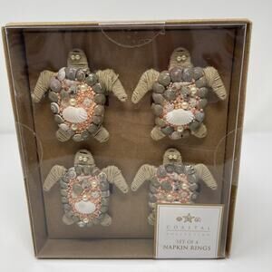 Coastal Collection Napkin Rings Set Of 4 Sea Turtle Seashells Faux Pearls Jute